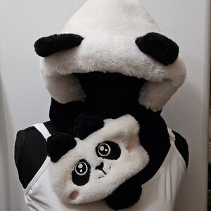 Plush Inside-out Panda Hatscarf Animal Hat With Integrated Scarf Big Kids